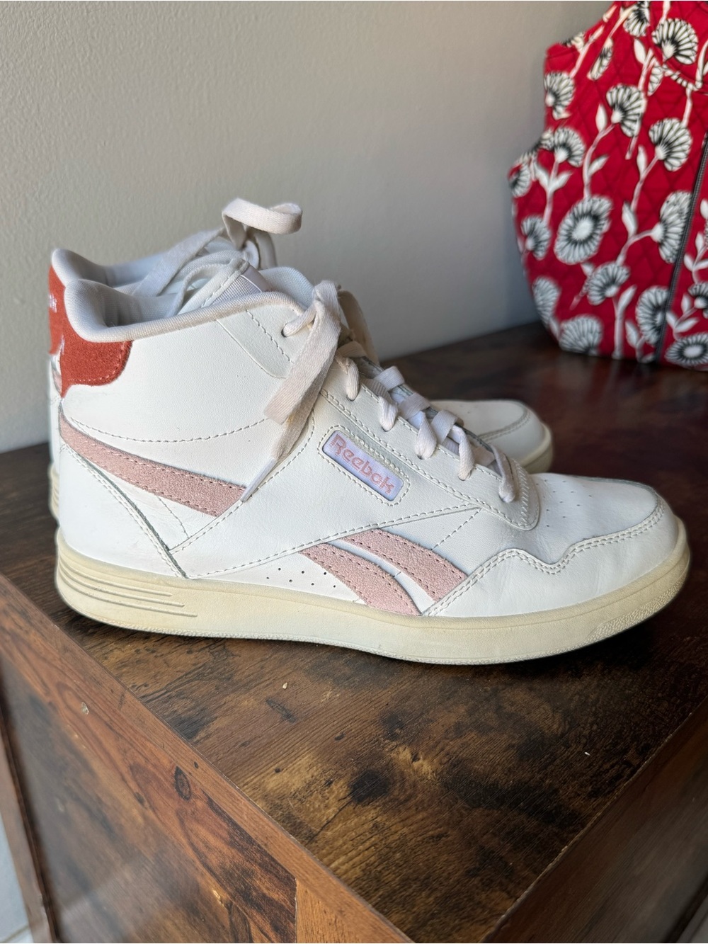 Reebok Club High Sneaker White Frost Berry Pink Leather High Top Women Size 8